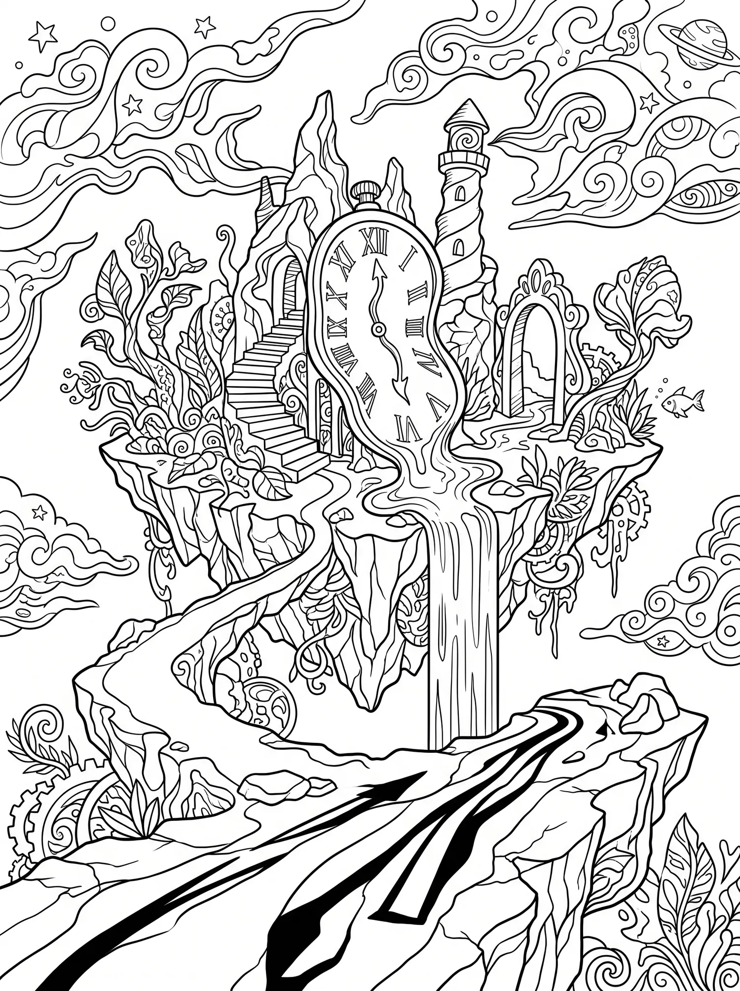 Portail Onirique Surréaliste, Coloriage art à imprimer gratuitement